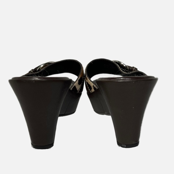 Franco Sarto Brown Tan Black Wedge Sandal Calf Hair Leather Womens size 9.5 - Picture 5 of 10